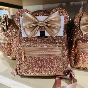 NEU Loungefly Disney Parks Rosegold Mini Rucksack Minnie Mouse Ohren Schleife Pailletten - Bild 1 von 1