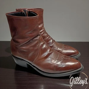Tony Lama Men's Oxblood Red Western Leather Boot Sz 30 Zip Closure Ankle Length - Picture 1 of 9