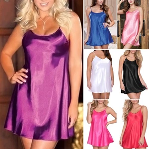 * Women's Sleepwear Pajamas Satin Silk Long Nightdress Lingerie Nightwear Dress - Picture 1 of 48