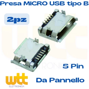 2pz Presa connettore micro USB femmina a saldare tipo B da pannello per cellular - Foto 1 di 1