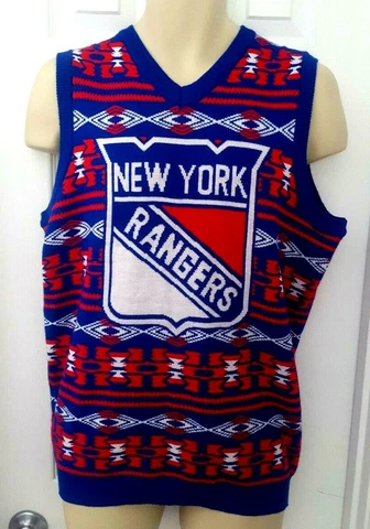 NEW YORK RANGERS Mens Sweater Vest Size Small Ugly Christmas Holiday Design New Cover