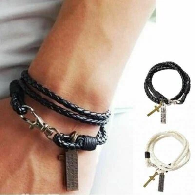 Herren Armband Schmuck Leder Pulseira Masculina Cross Armband Bracelet Frauen - Bild 1 von 4