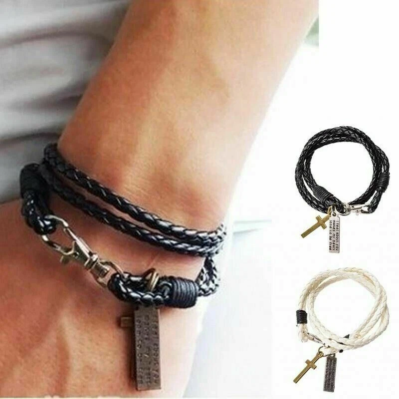 Herren Armband Schmuck Leder Pulseira Masculina Cross Armband Bracelet Frauen - Bild 1 von 4
