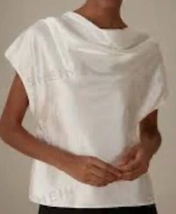 NWT Modern Works Women’s White Sheered Chiffon Short Sleeves Waterfall Top M - Picture 1 of 15