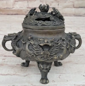Heißer Guss Drachen Räuchergefäß Bronze Mythische Skulptur Figur Statue - Picture 1 of 10