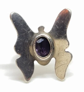 Vintage Sterlingsilber handgefertigt Marker Punze Amethyst Stein Schmetterling Ring Größe 9 - Bild 1 von 9