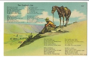 Vintage Postcard Cowboy's Life Poem Horse Western Linen  - Picture 1 of 1