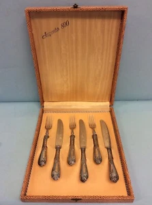 Juego de 6 cuchillos y tenedores de plata (3 cada uno) en caja 800 plata - Imagen 1 de 12