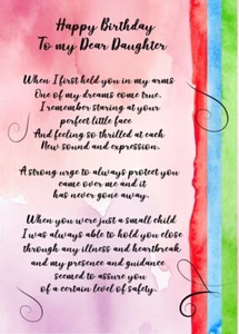 NEW DESIGN Happy Birthday To MY Dear Daughter A5 Birthday Card Stunning Verses - Picture 1 of 4