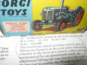 CORGI 55 FORDSON TRACTOR MADE 61-63 ORIGINAL PLAYWORN & PLOUGH WORN ORIGINAL BOX - Picture 1 of 11