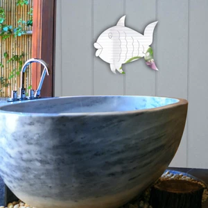 Badezimmer Waschtisch Acryl Spiegel Fischform bruchsicher Wanddekoration kein Selbermachen - Bild 1 von 5