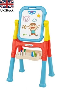 Caballete de tablero de dibujo magnético plegable de doble cara para niños con tiza de color, borrador - Imagen 1 de 9