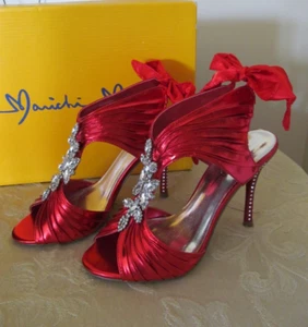 manichi mani mani tacco metallico rosso cinturino cravatta raso taglia 6 Calista - Foto 1 di 8