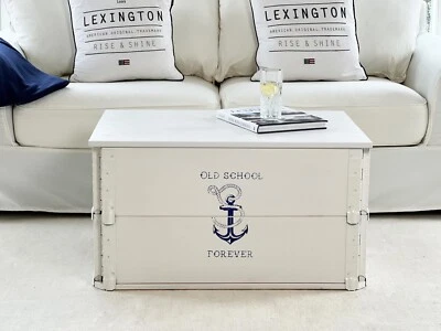 Coffee table white chest solid wood side table vintage with storage - Image 1 of 4