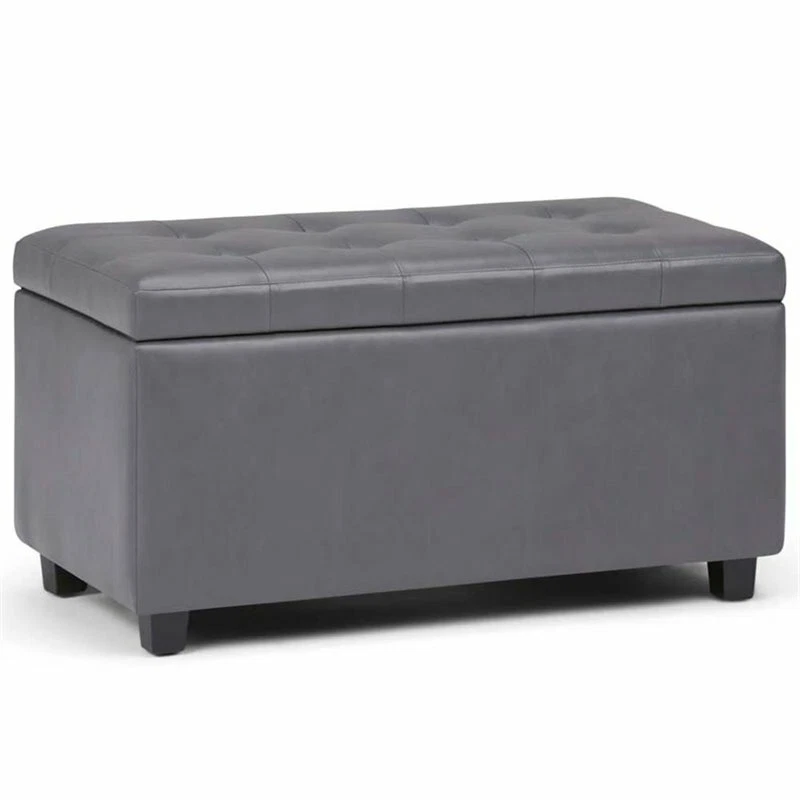 Simpli Home Cosmopolitan 34 Inch Wide Rectangle Lift Top Storage Ottoman in Grey