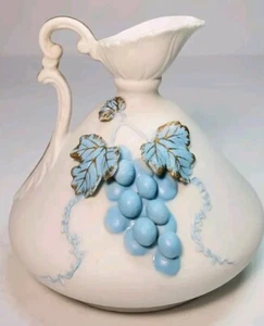 Lefton Hand Painted Small Pitcher Creamer Bud Vase Grapes Grapevine Bisque Vtg - Picture 1 of 15