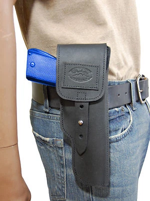 New Barsony Black Leather Flap Gun Holster Norinco Kimber Llama Full Size 9mm 40 - Image 1 of 4