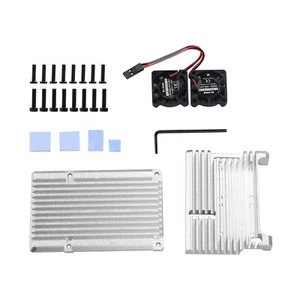 Metal Armor Case Shell Box W/ Dual Fan Heatsink For Raspberry Pi 4 Model B 4B G - Afbeelding 1 van 18