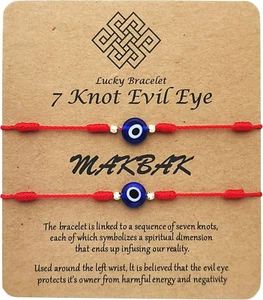 Pulseras ojo turquesa 7 nudos, amuleto suerte rojo negro ajustable. - Imagen 1 de 12