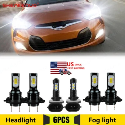 Para For 2012 2013-2017 Hyundai Veloster 6000K LED faro alto bajo+luz antiniebla - Image 1 of 4