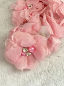 PINK Chiffon Artificial Fabric Flowers Vintage DIY Decorative Flowers - Picture 1 of 6