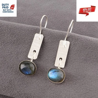 Pendientes colgantes de plata de ley 925 con labradorita natural para fiesta boda Foto 1 de 4