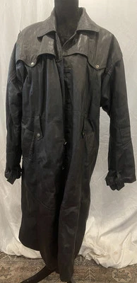 Gabardina de cuero negra vintage Y2K años 00 90 para hombre Matrix Goth Neo Crow Steam Foto 1 de 4