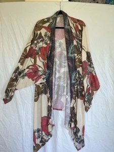 Floral Boho Cover Up CES FEMME Kimono Large Oversize Wide Sleeve Drape Layer USA - Picture 1 of 6