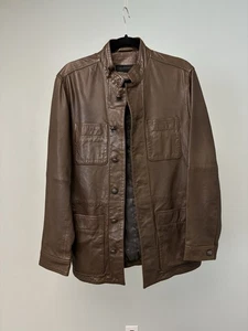 Giacca di pelle marrone da ufficiale John Varvatos piccola $898 nuova - Foto 1 di 10