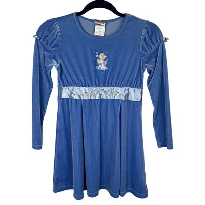 Girls Cinderella Disney Store Size Medium Long Sleeve Blue Velvet Princess Gown - Image 1 of 4
