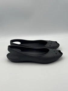 Zapatos cómodos informales Crocs para mujer Farrah Peep Toe con cordones negros talla 9 - Imagen 1 de 9