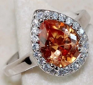 Anillo de plata de ley 925 con zafiro y topacio Padparadscha tratado de 2 quilates talla 6 I2-5 - Imagen 1 de 2