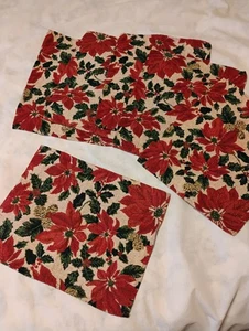 Christmas Poinsettias Tapestry Placemats Set of 6 Holiday 16x13 Inches  - Picture 1 of 11