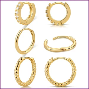 Shevalues Mujer 3 Pares Pendientes Pequeños Dama Clásicos Oro 14K Aro Moda - Imagen 1 de 36