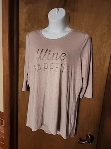 Maurices Light Pink Gold Foiled Wine Happens Tunic Graphic Tee (2) Plus Sz 5945 - Picture 1 of 6