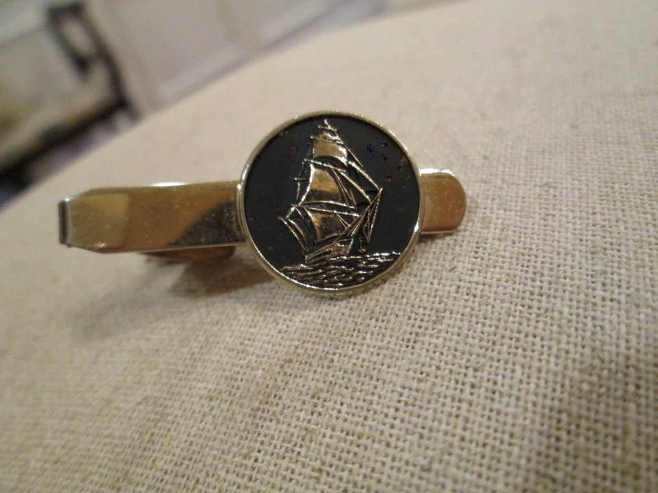 VINTAGE Tom Dourado - Esmalte Preto ENVIO CLIPE DE GRAVATA CLÁSSICO - Imagem 1 de 1