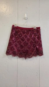 Free People Mini Skirt Scalloped Sequin dark Red/maroon color Small - Picture 1 of 13