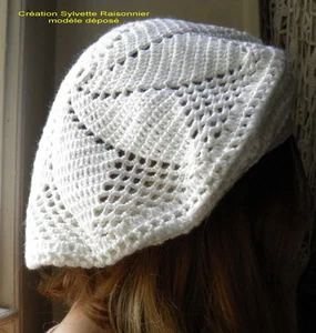 BERET CHAPEAU CROCHET CREATION S RAISONNIER ARTISANAT FRANCAIS ECRU - Picture 1 of 1