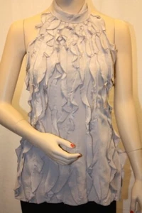 NEW BCBGMAXAZRIA LIGHT SHADOW SILK RUFFLE TUNIC BLOUSE HALTER TOP /T209 SIZE S - Picture 1 of 5