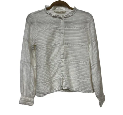 ZARA Girls Collection White Button Front Top Blouse Lace Ruffles LS Size 13/14 - Image 1 of 3