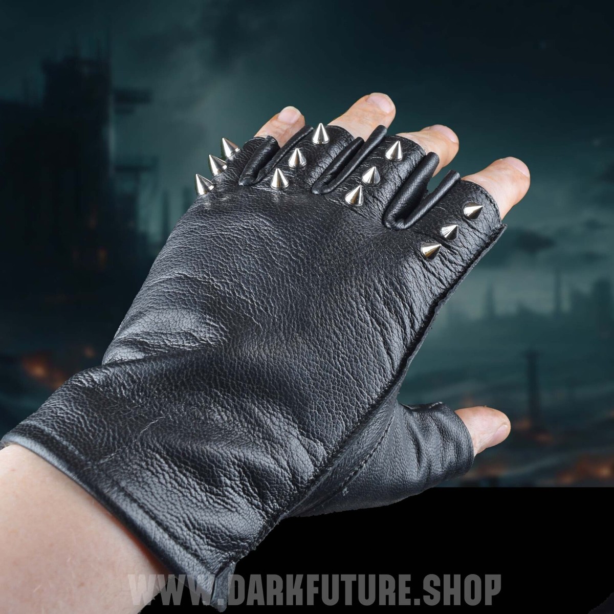 Simoni Racing Fingerlose Motorradhandschuhe – Echtleder, Größe L, Schwarz, Gepolstert