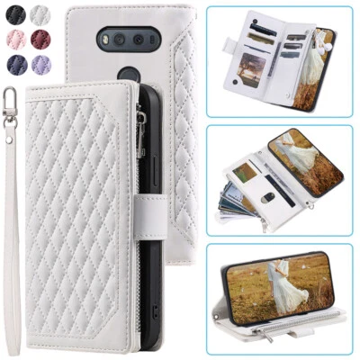 Funda tipo billetera romboidal LG V20, funda de teléfono con cremallera de cuero de lujo para LG V20 Foto 1 de 4