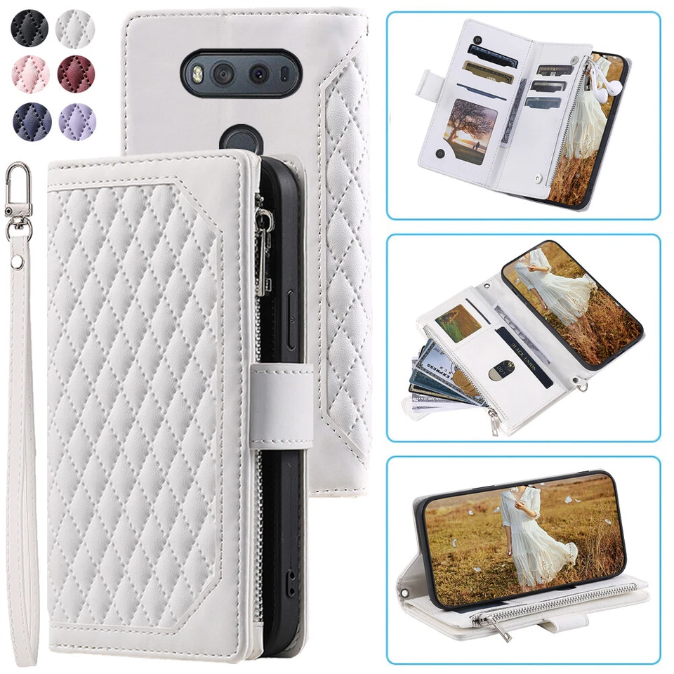 Funda tipo billetera romboidal LG V20, funda de teléfono con cremallera de cuero de lujo para LG V20 Foto 1 de 4