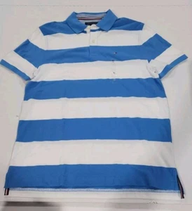 Tommy Hilfiger S/S Malla Rayas Calce Regular Polo Blanco/Azul Para Hombre Talla M NUEVO - Imagen 1 de 4