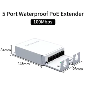 5 Port Wasserdicht POE Extender 4 Port Repeater 100/1000Mbps Outdoor Netzwerk IP55 - Bild 1 von 10