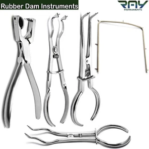 Dental Gummi Dam Instrumente Kit Endo Brinker Klemmen Brüher Pinzette Elfenbein Schock - Bild 1 von 7