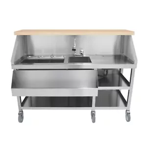 Mobile Cocktail Bar Station Serving Counter Stainless Steel Insulated Ice Well - Picture 1 of 13