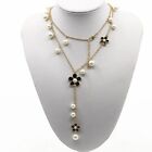 Sweater Chain Jewelry Necklace Long Pendant Women Fashion Pearl Flower Elegant