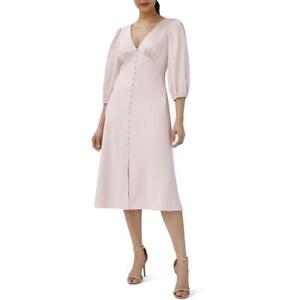 Adrianna Papell Women's Satin Button Down Blouson Sleeve Empire Midi Dress
