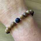 Natural 8mm round Black Lava Rock and Wenge Wood Beads bracelet